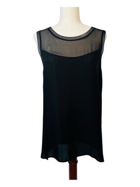 Vince Rib Trim High Neck Black Sleeveless Silk Top Size Large